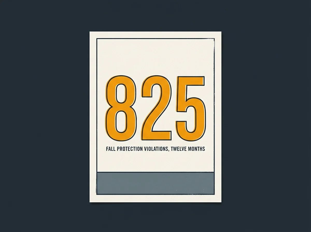 Stat card reading 825 fall protection violations across twelve months