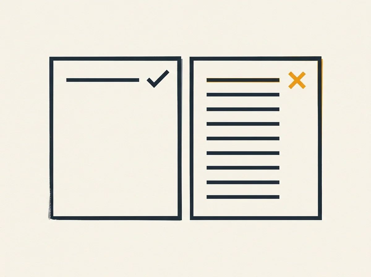 Two planning sheets side by side: one line checked, nine lines crossed out